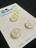 Button Plastic Set of 3 Vintage - Matte White with Pearlescent Edge