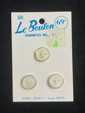 Button Plastic Set of 3 Vintage - Matte White with Pearlescent Edge