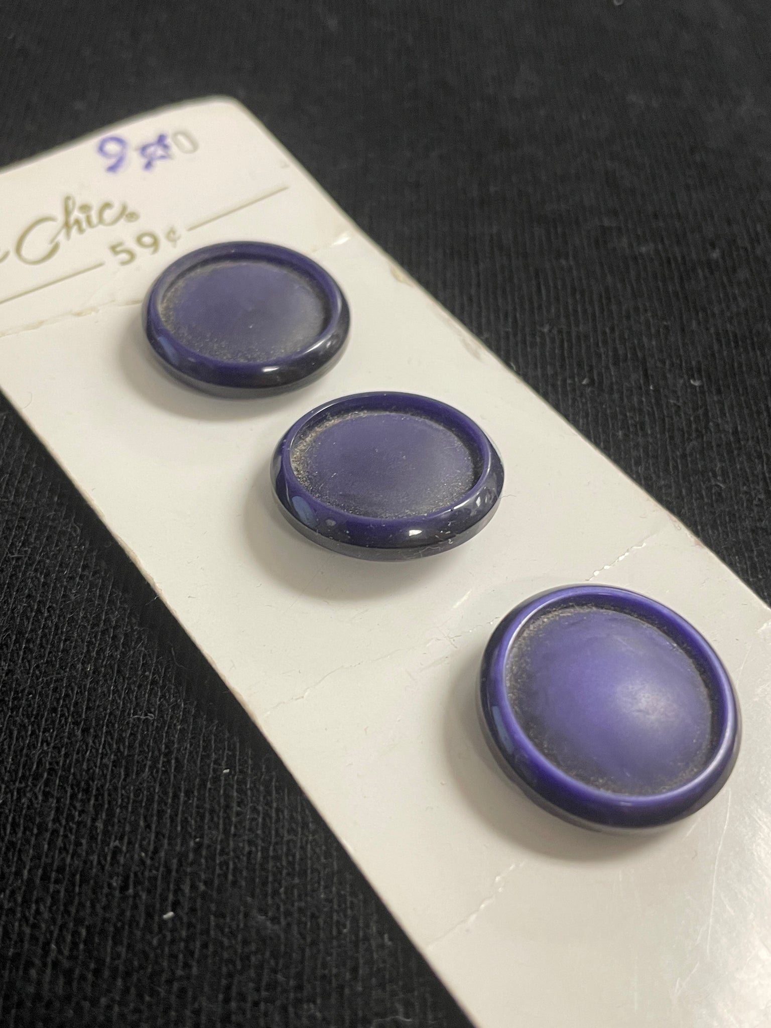 Button Plastic Set of 3 Vintage - Navy Blue