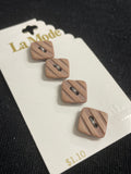 Buttons Plastic Set of 4 - Light Brown with Dimensional Stripes