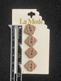 Buttons Plastic Set of 4 - Light Brown with Dimensional Stripes