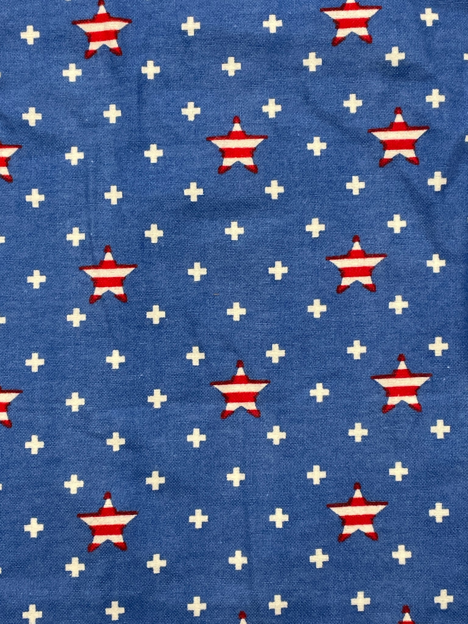 5/8 YD Cotton Flannel Remnant - Blue with Red and White Stripes