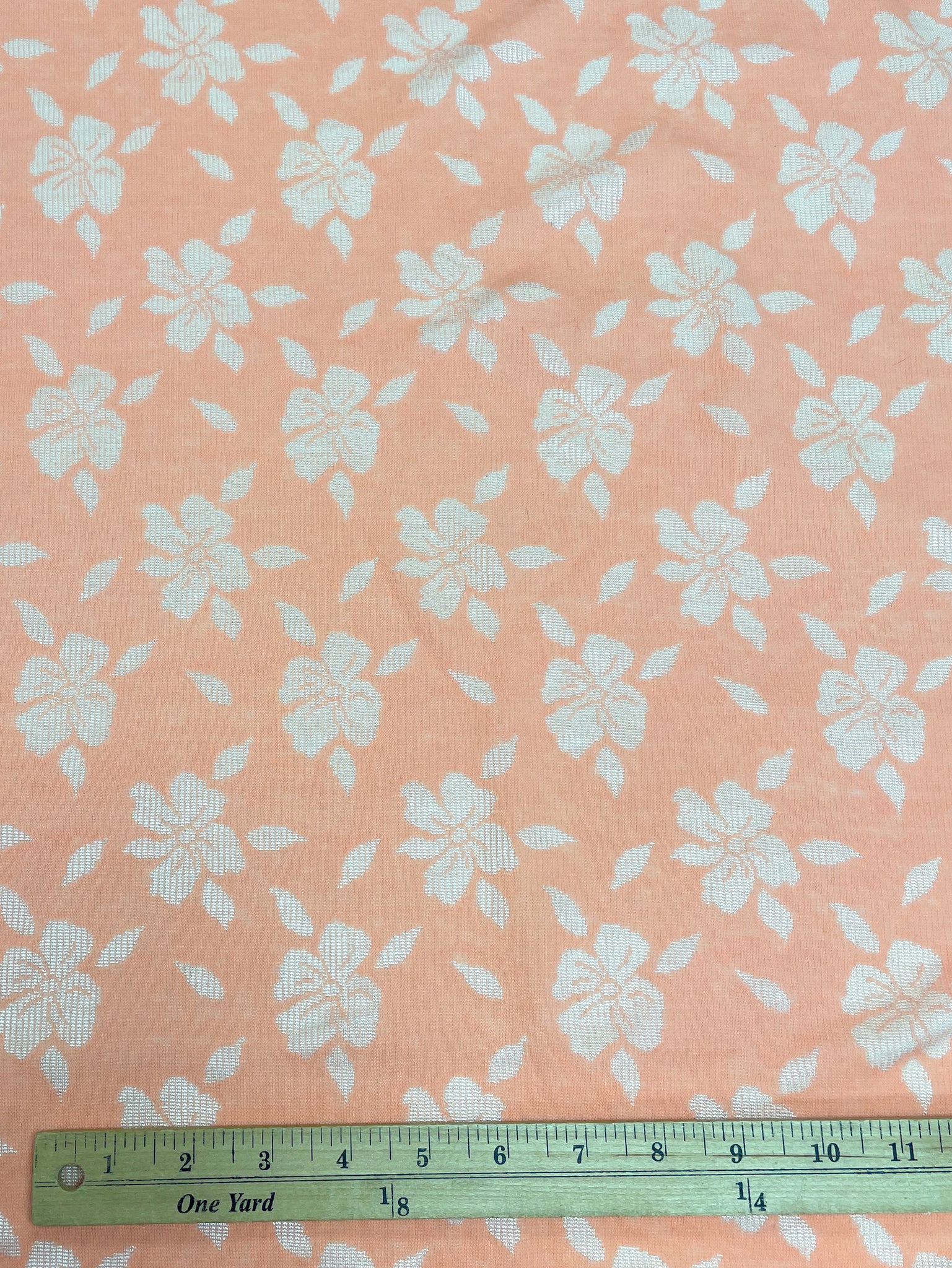 1 YD Polyester Knit Vintage - Bright Peach with White Flowers