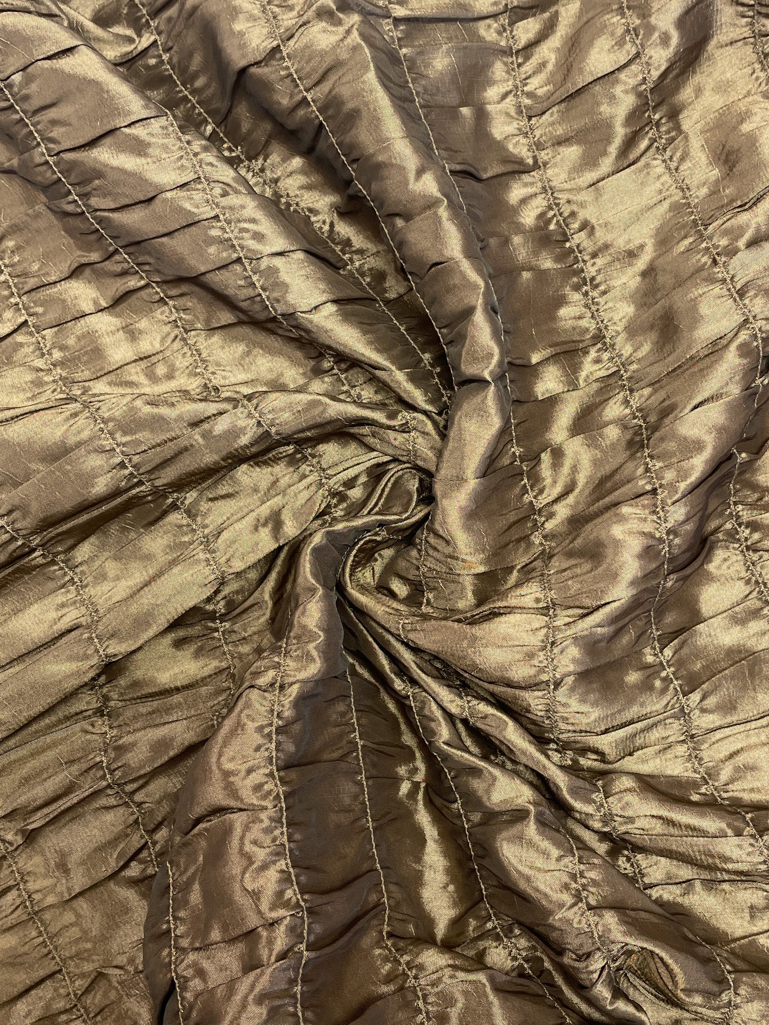1 1/2 YD Polyester Rouched Taffeta - Iridescent Bronze