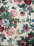 3 7/8 YD Cotton Polished Vintage - Large Burgundy and Pink Flowers on Off White