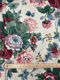 3 7/8 YD Cotton Polished Vintage - Large Burgundy and Pink Flowers on Off White