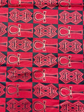 2 YD Cotton - Red and Black Rectangle Check with Gold Accents and Ankhs