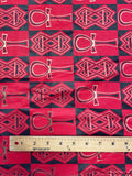 2 YD Cotton - Red and Black Rectangle Check with Gold Accents and Ankhs