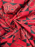 2 YD Cotton - Red and Black Rectangle Check with Gold Accents and Ankhs