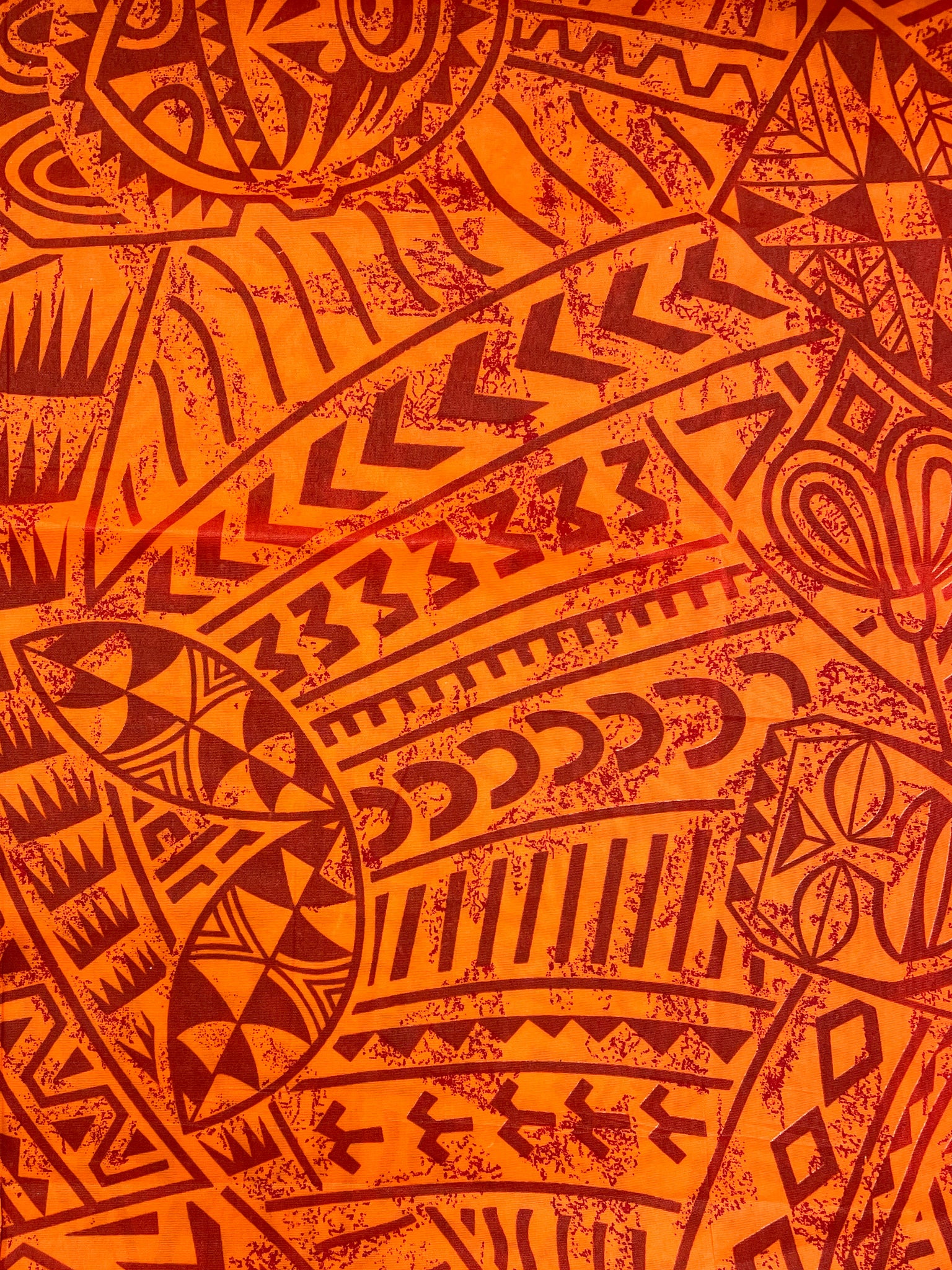 1 1/2 YD Polyester - Tribal Print in Bright and Dark Oranges