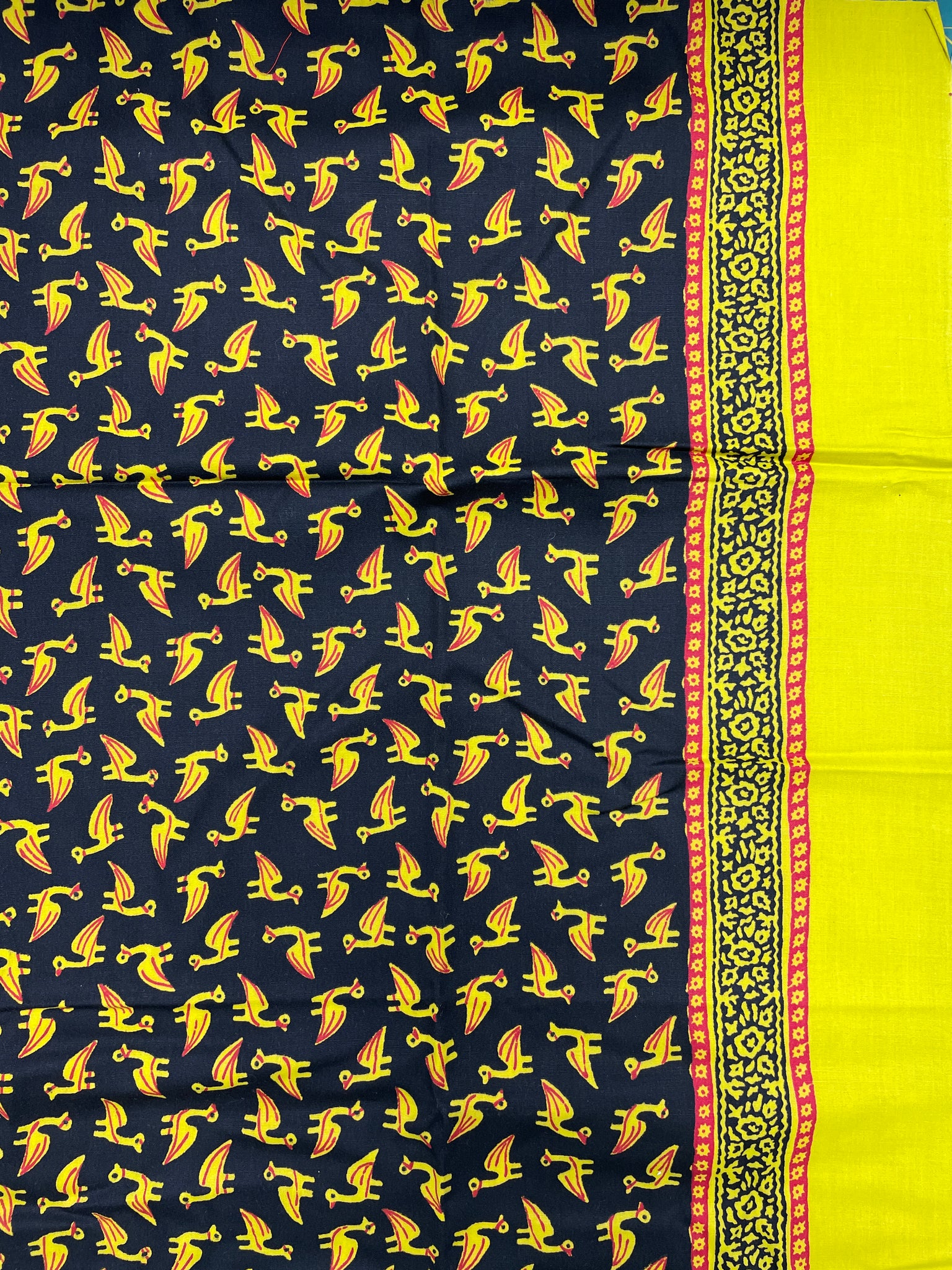 1 YD Cotton - Black with Yellow Birds and Borders