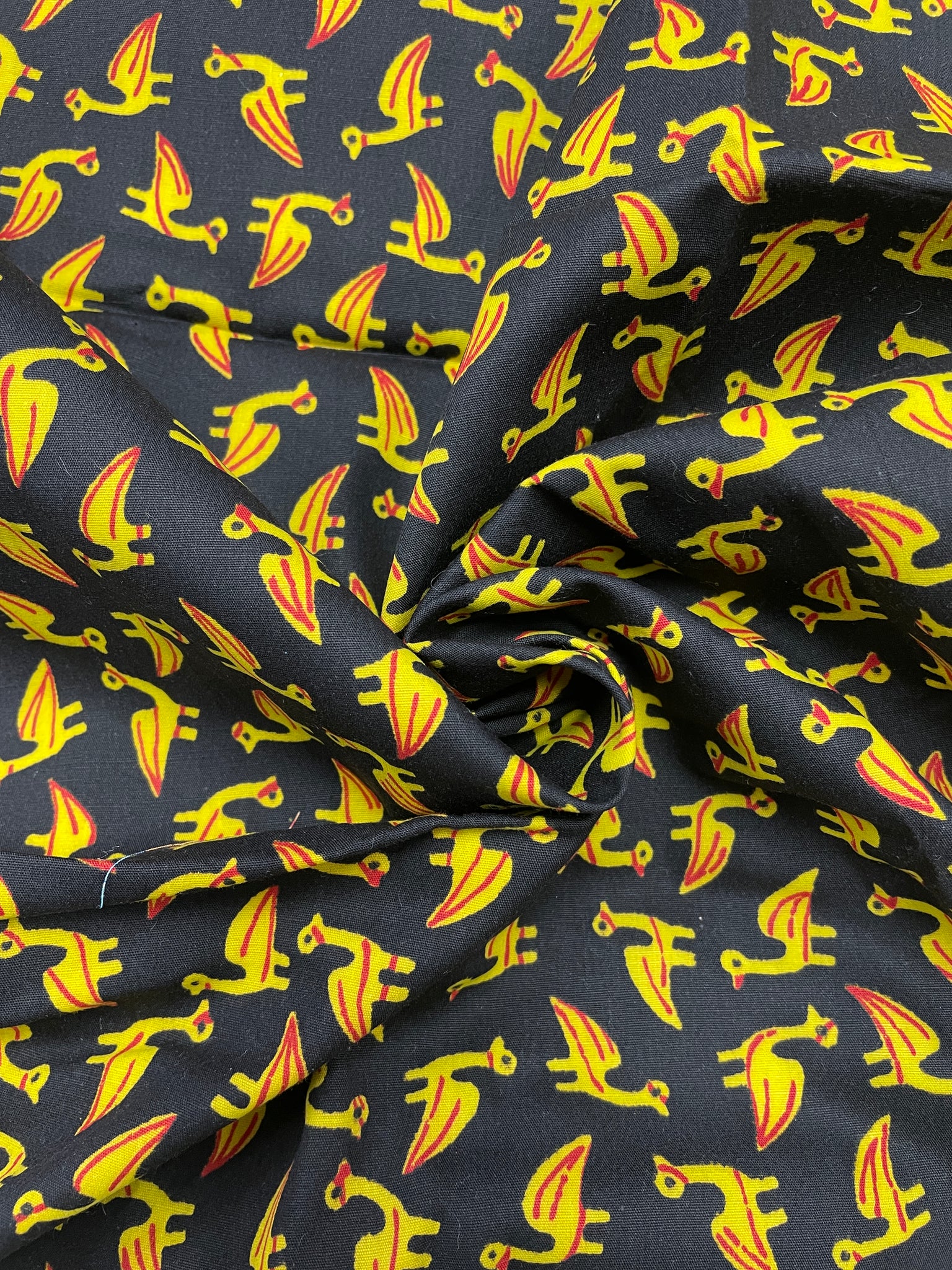 1 YD Cotton - Black with Yellow Birds and Borders