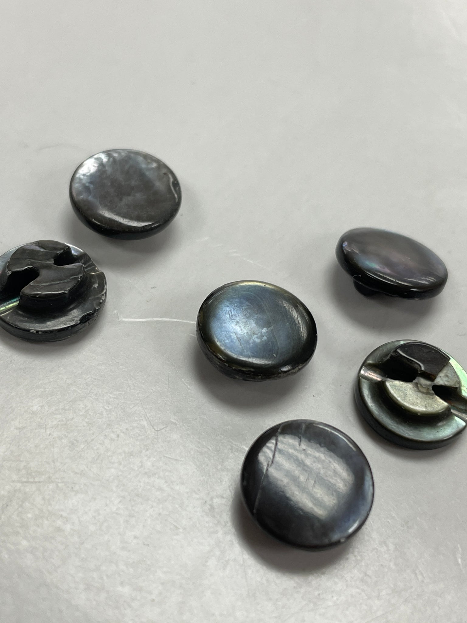 Button Set of 6 Plastic Vintage - Pearlized Dark Grey