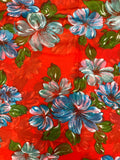 2 YD Polyester Chiffon Vintage - Red with Blue Flowers