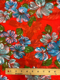 2 YD Polyester Chiffon Vintage - Red with Blue Flowers
