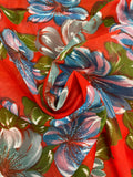2 YD Polyester Chiffon Vintage - Red with Blue Flowers
