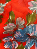 2 YD Polyester Chiffon Vintage - Red with Blue Flowers
