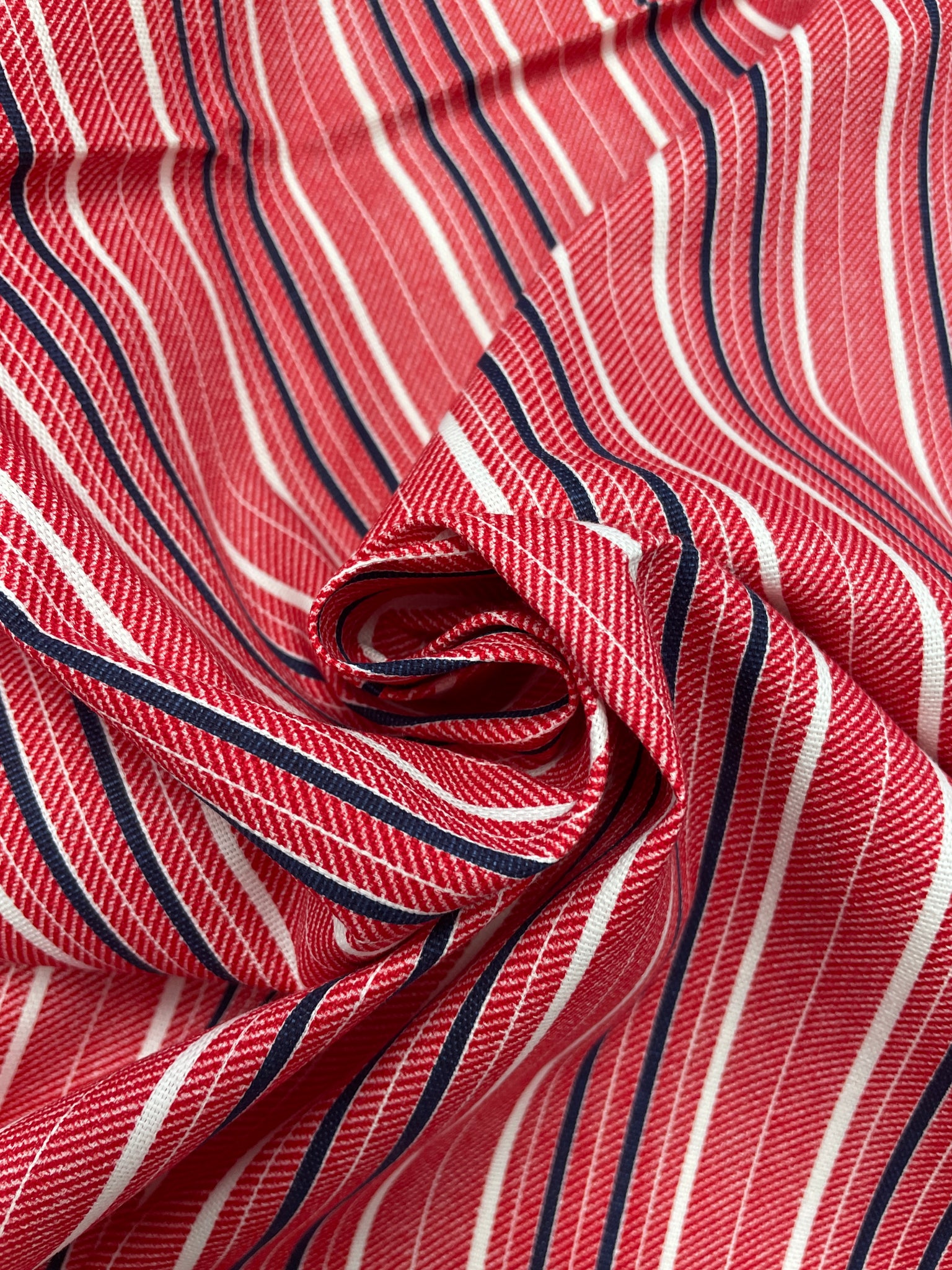 2 YD Cotton Duck with Printed Stripes - White with Red and Navy Blue