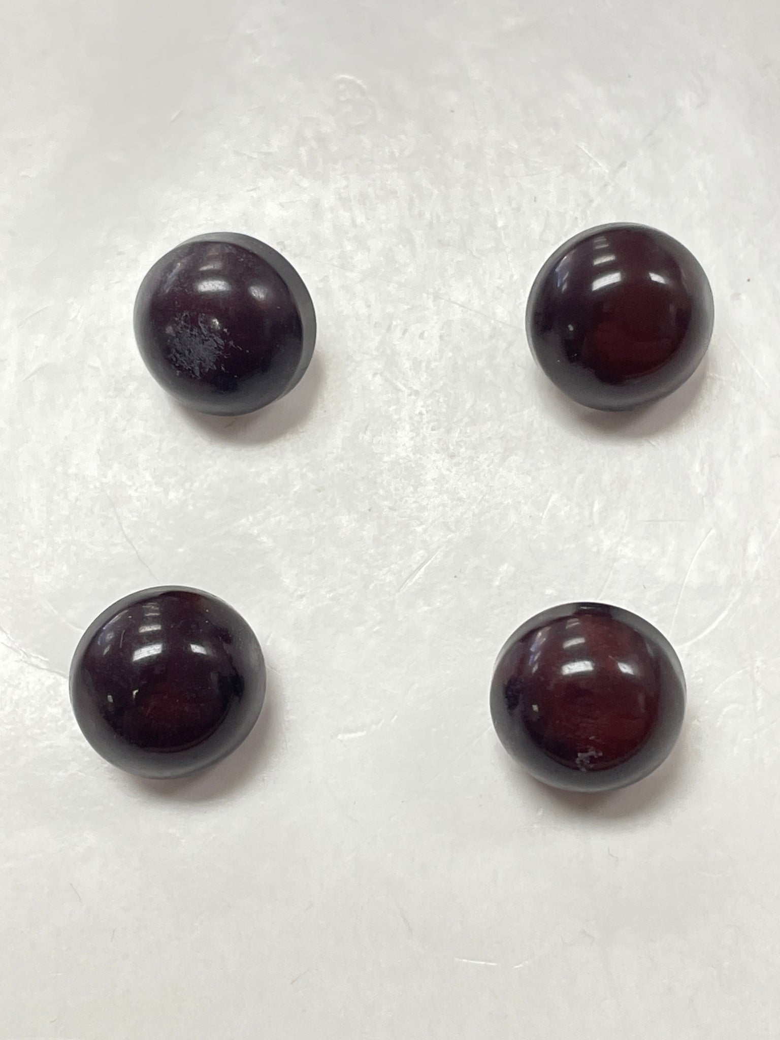 Button Set of 4 Wooden with Metal Shanks Vintage - Dark Brown/Red Domes
