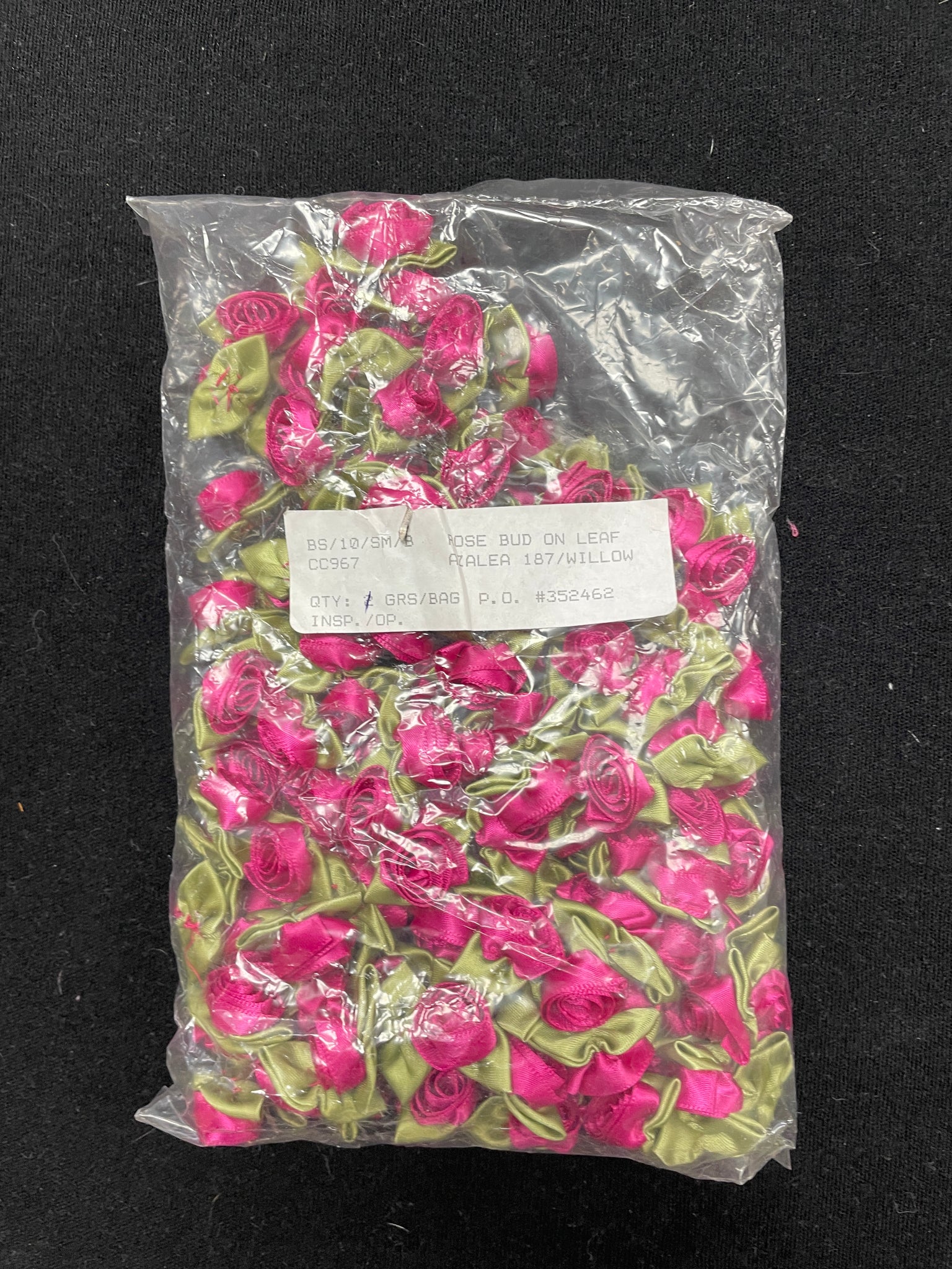 Polyester Satin Ribbon Roses - Burgundy with Sage Green Leaves