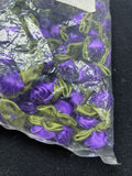 Polyester Satin Ribbon Roses - Royal Purple with Sage Green Leaves