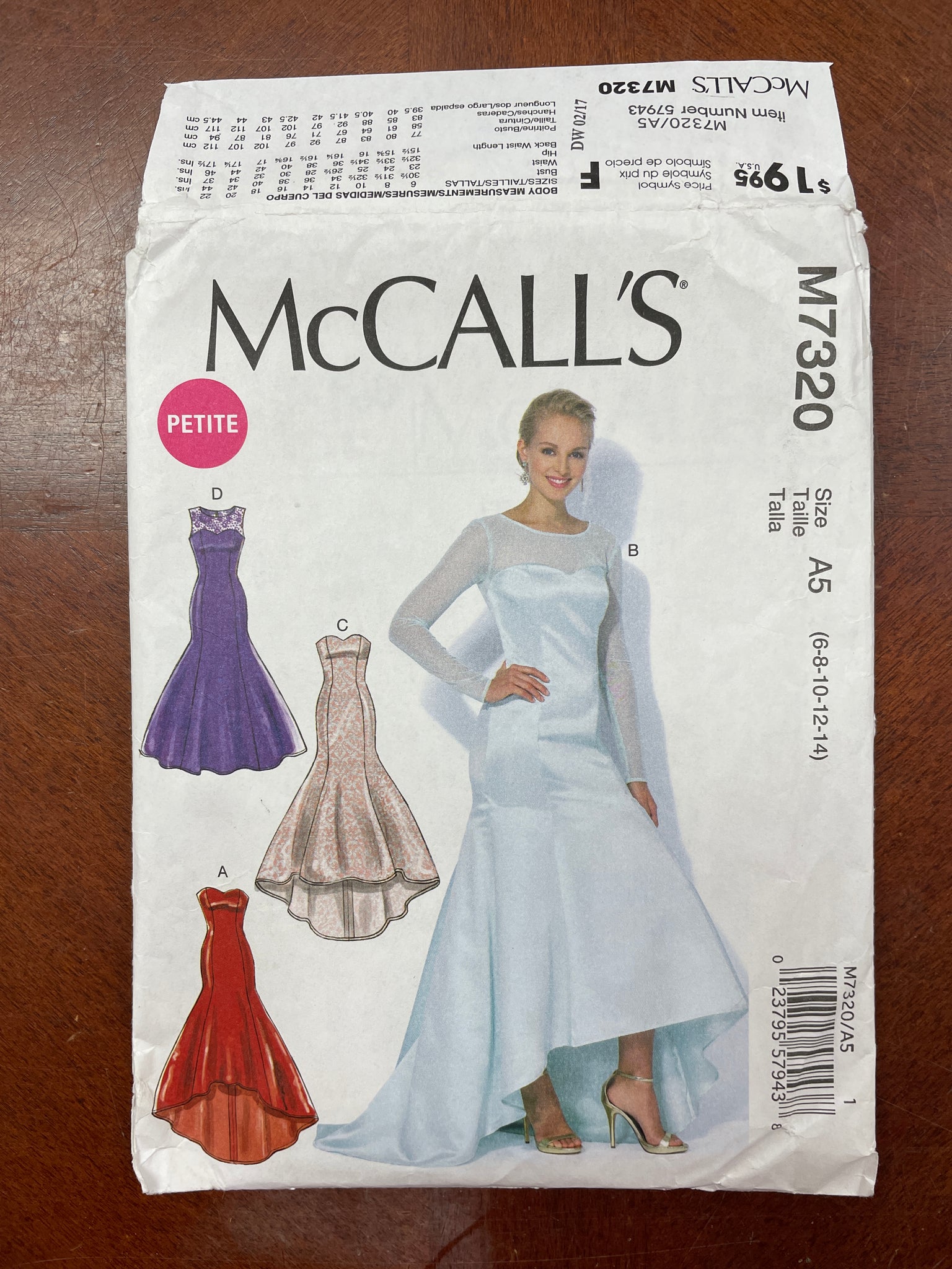 2016 McCall's 7320 Pattern - Dress with Train FACTORY FOLDED