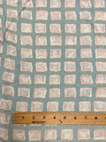Rayon Vintage - Muted Aqua with Tan Squares
