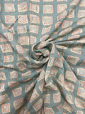 Rayon Vintage - Muted Aqua with Tan Squares