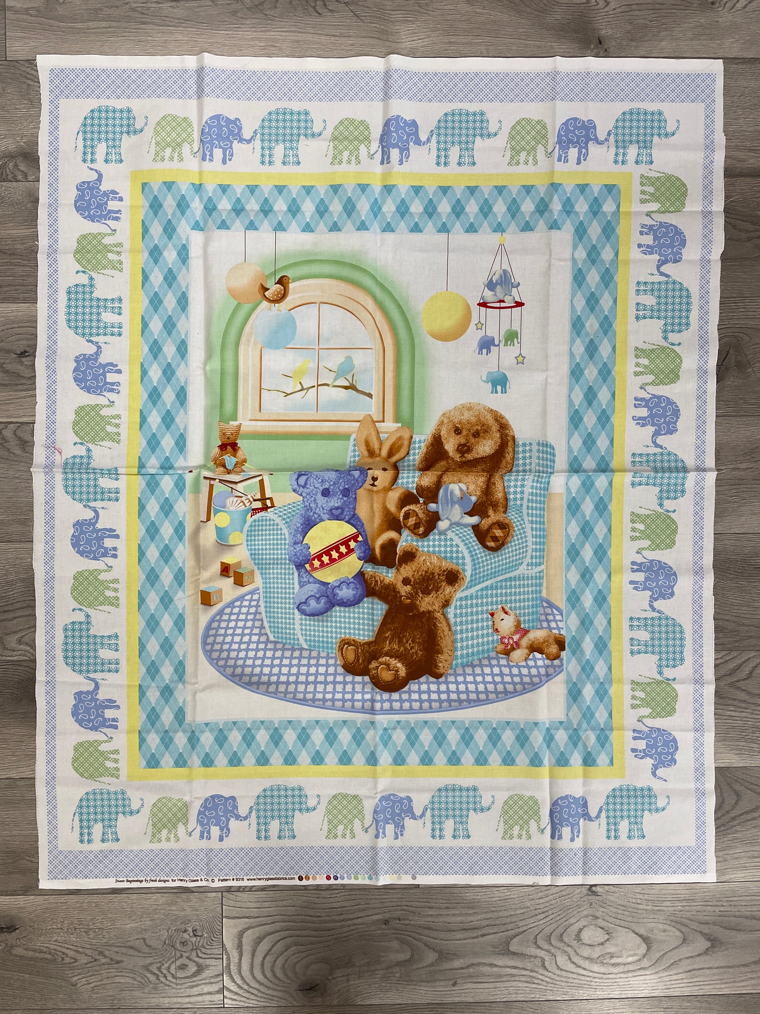 1 YD Quilting Cotton Panel - Stuffed Animals Surrounded by Borders of Different Prints