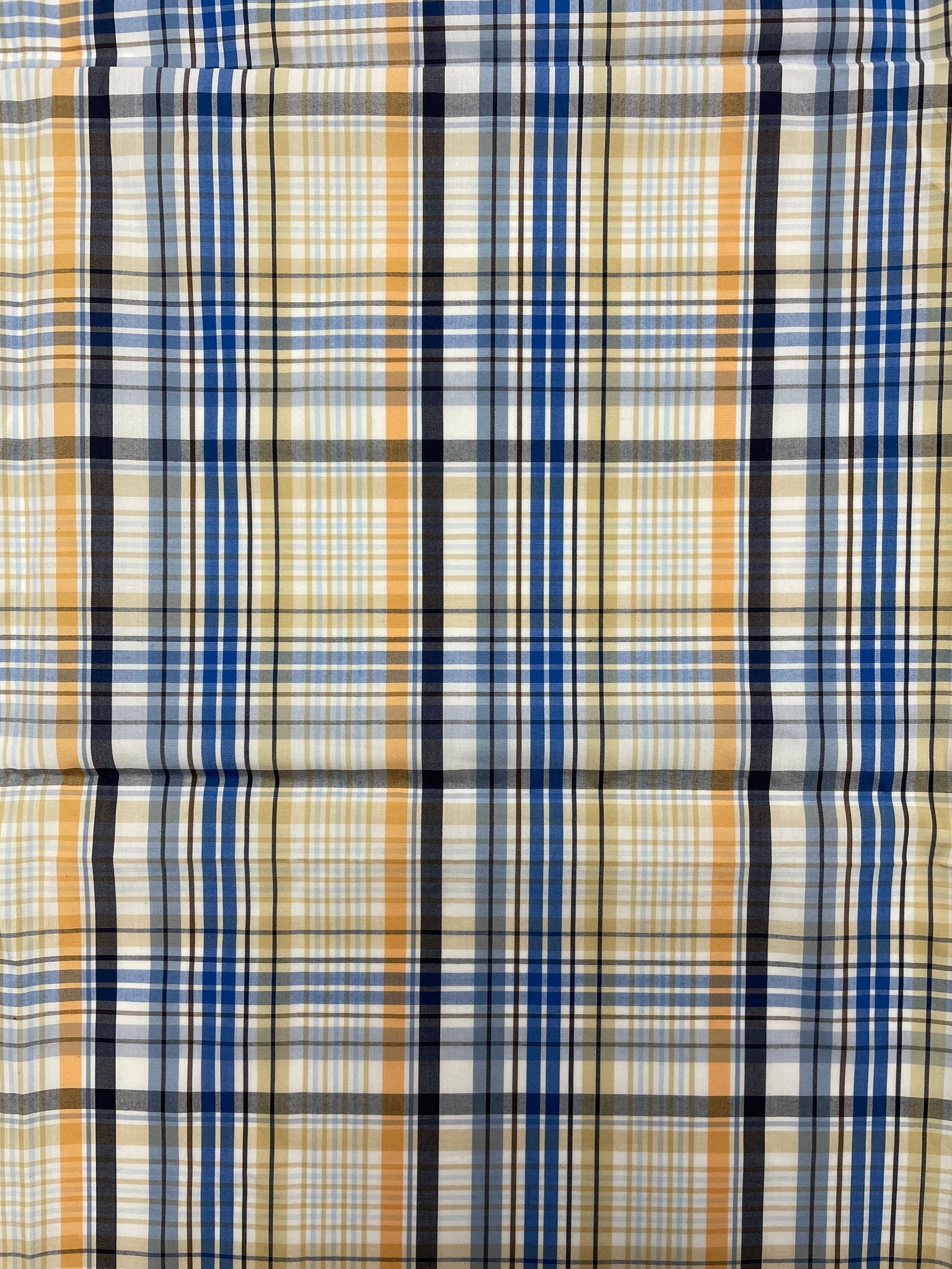 2013 7/8 YD Cotton Yarn-Dyed Plaid Shirting - Blue, Navy Blue, Tangerine, Brown and White