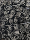 Polyester Satin Ribbon Roses - Black with Black Leaves