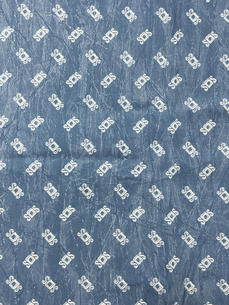 1992 2 1/2 YD Rayon Vintage - Crackle Blue with White Motifs