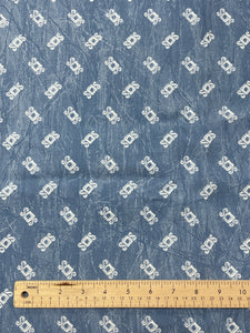 1992 2 1/2 YD Rayon Vintage - Crackle Blue with White Motifs
