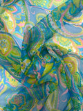 5 5/8 YD Nylon Chiffon Vintage - Paisley in Turquoise, Pink and Lime Green