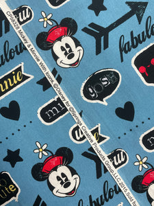 Quilting Cotton - Light Blue with Mickey and Minnie Mouse