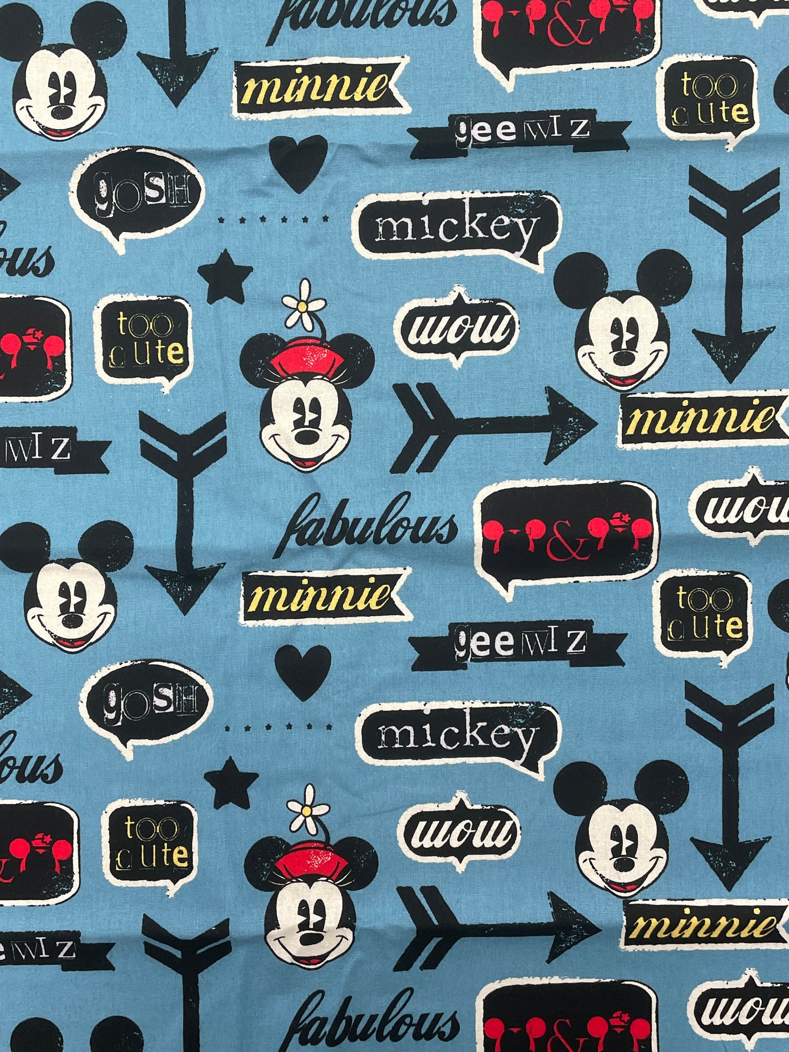 Quilting Cotton - Light Blue with Mickey and Minnie Mouse