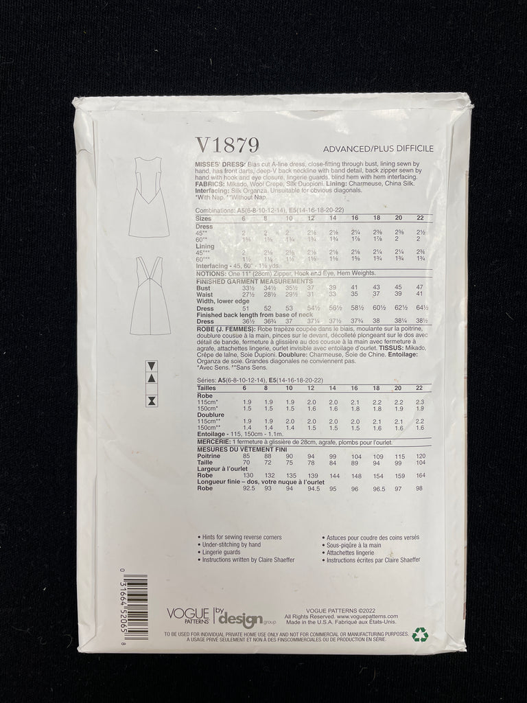 2022 Vogue 1879 Sewing Pattern - Dress FACTORY FOLDED – Lucky DeLuxe ...