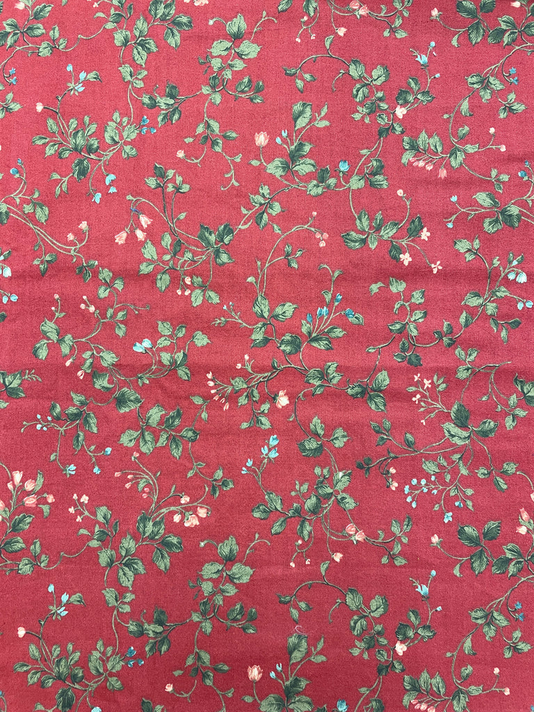 1 5/8 YD Quilting Cotton - Flowers and Leaves on Dark Red