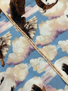 1 5/8 YD Quilting Cotton - Bald Eagles on Blue Sky and Clouds
