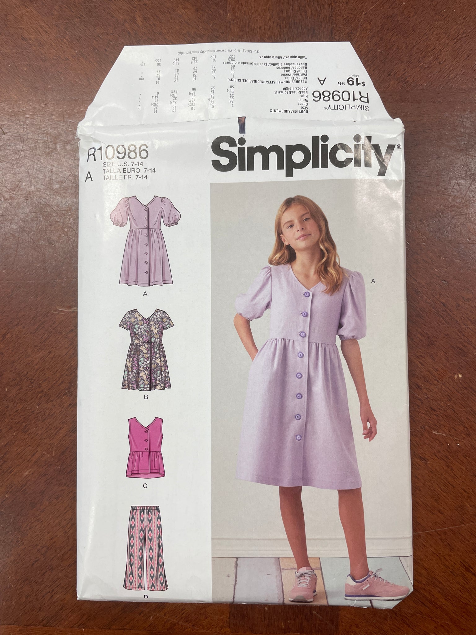 2021 Simplicity 10986 Sewing Pattern - Girl's Dresses and Pants FACTORY FOLDED