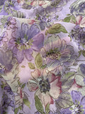 2 YD Polyester Chiffon Vintage - Purple, Pink and Green Flowers on Purple