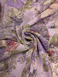 2 YD Polyester Chiffon Vintage - Purple, Pink and Green Flowers on Purple
