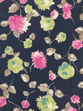 2 YD Polyester - Pink, Green and Tan Flowers on VERY Dark Navy Blue