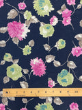 2 YD Polyester - Pink, Green and Tan Flowers on VERY Dark Navy Blue