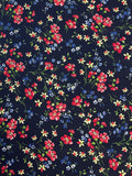 1 1/4 YD Polyester - Red, Blue and Yellow Flowers on VERY Dark Navy Blue