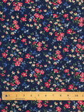 1 1/4 YD Polyester - Red, Blue and Yellow Flowers on VERY Dark Navy Blue