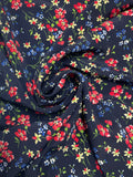 1 1/4 YD Polyester - Red, Blue and Yellow Flowers on VERY Dark Navy Blue