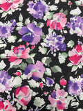 2 1/4 YD Poly/Cotton Batiste - Pink, Purple, and Green Flowers on Black