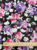 2 1/4 YD Poly/Cotton Batiste - Pink, Purple, and Green Flowers on Black