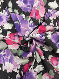 2 1/4 YD Poly/Cotton Batiste - Pink, Purple, and Green Flowers on Black